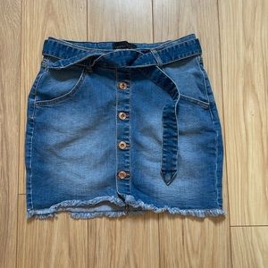Kendall and Kylie Blue Button Jean Skirt with Frayed Bottom TBD O